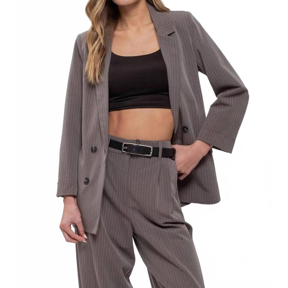 NEW THE WORKSHOP STUDIO pinstripe notched collar jacket in gray